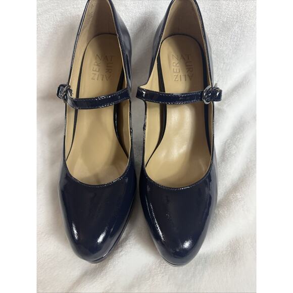 Naturalizer NWOB Mary Janes Talissa French Navy Patent Leather Pump Women Size 8 - Picture 2 of 15